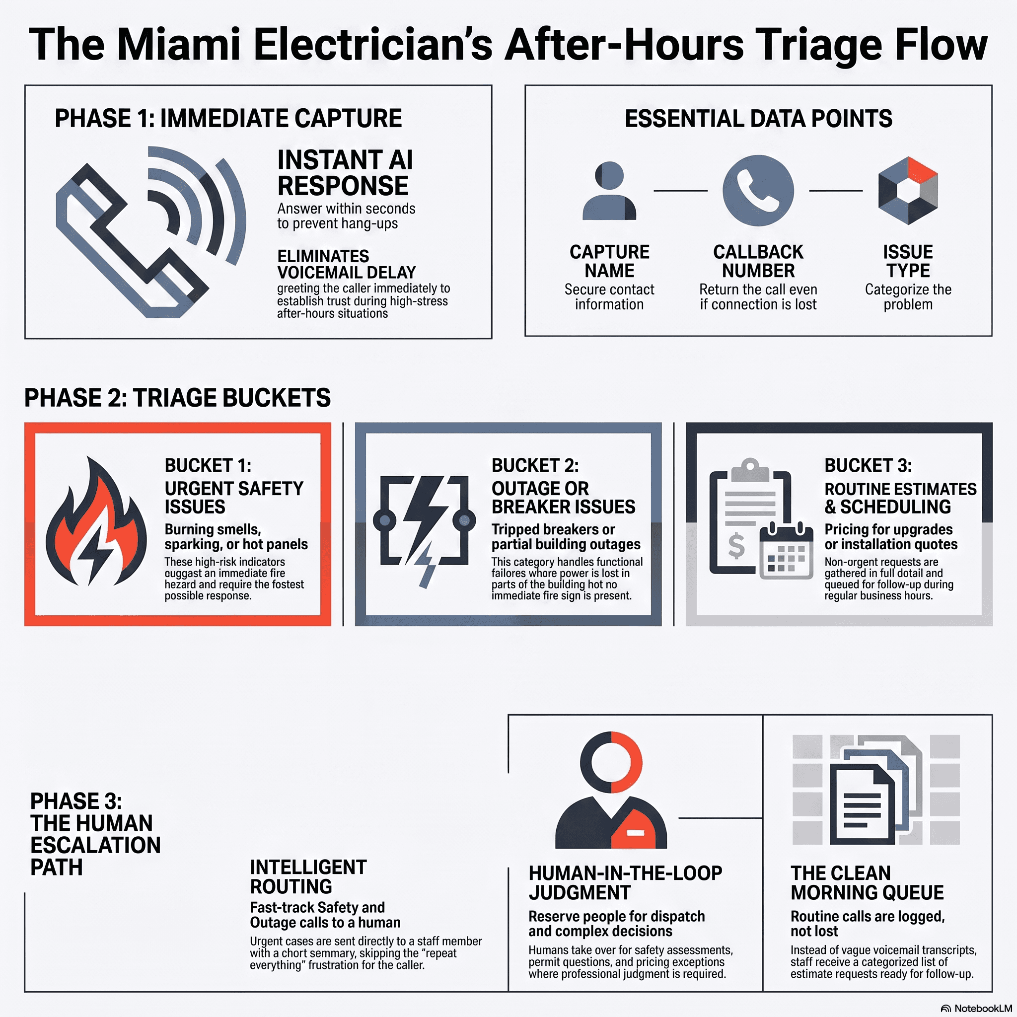 Miami electrician office routing urgent electrical repair calls