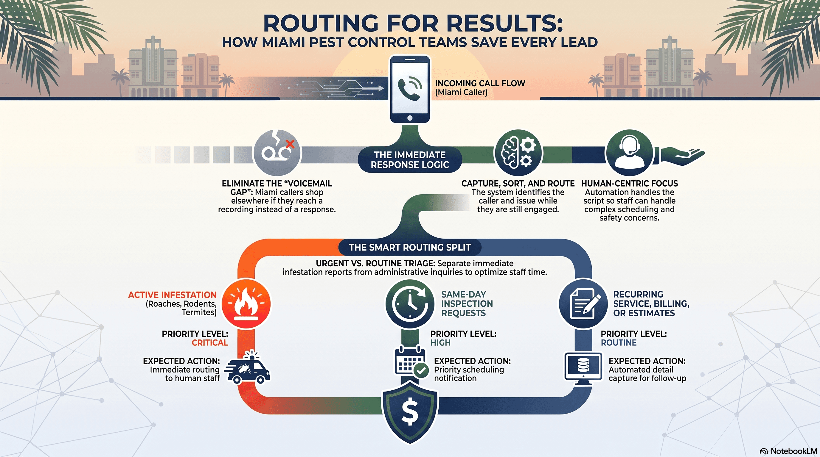 Miami pest control office routing urgent infestation calls and routine service requests