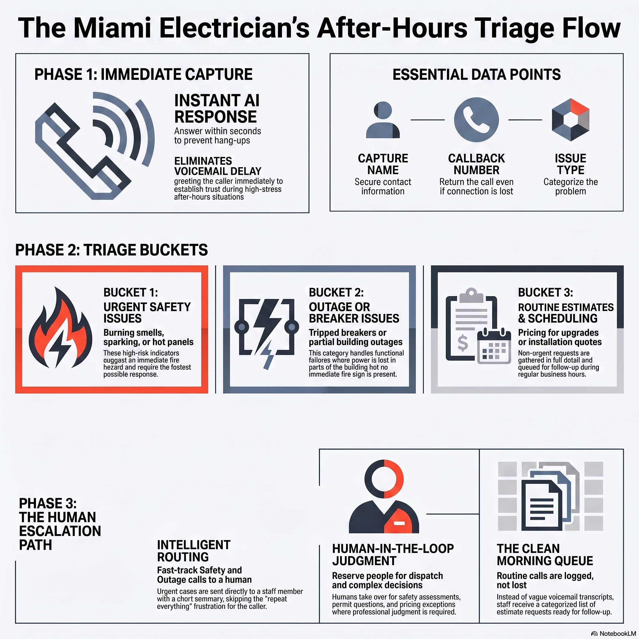 Miami electrician office routing urgent electrical repair calls