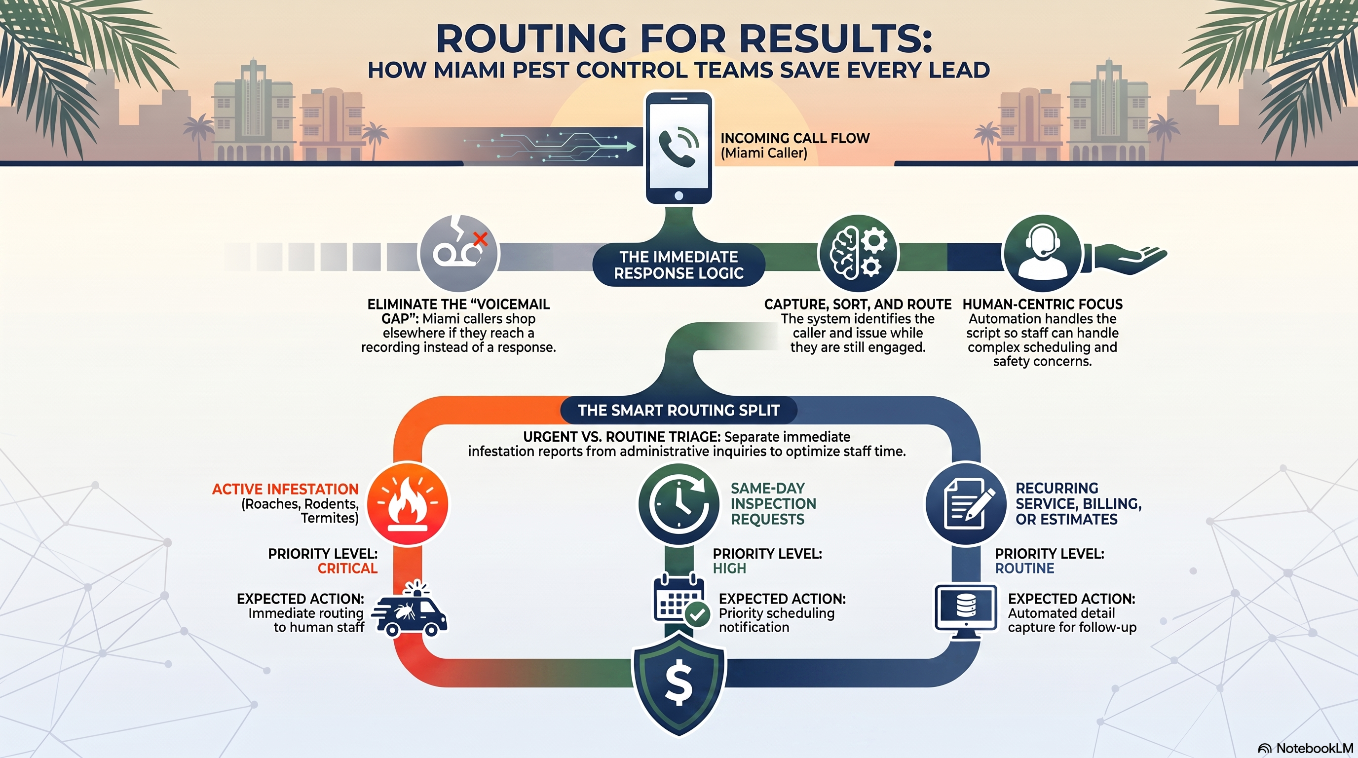 Miami pest control office routing urgent infestation calls and routine service requests